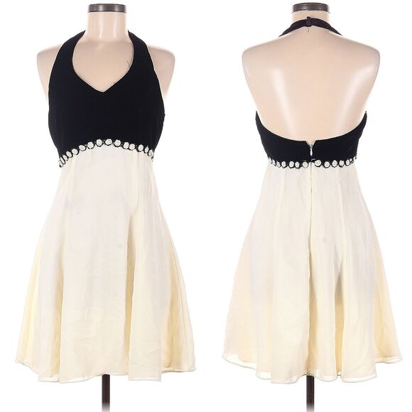 NWT Vintage 90s Upbeat Babydoll Dress Mini Halter Velvet Empire Waist Size 9 - Picture 1 of 10